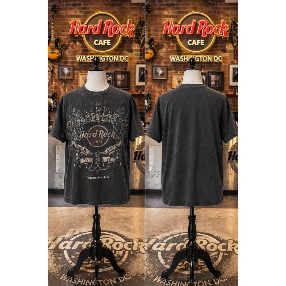 Hard Rock Cafe Washington DC Tee Vintage Style Faded Black Medium